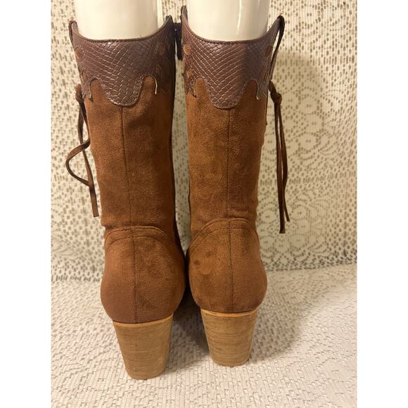 Western brown Faux Suede Boots, SZ 38 (USA 6.5-7), unbranded - Picture 4 of 6